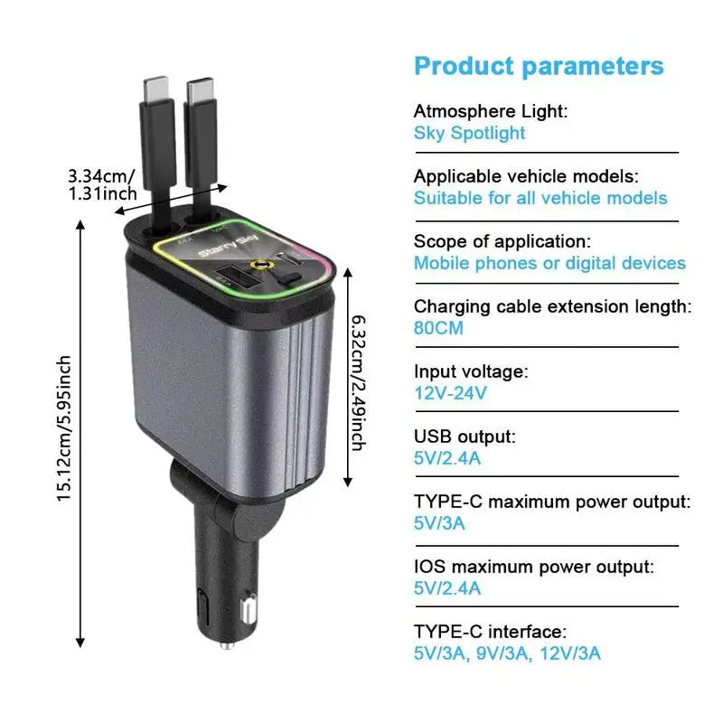 Retractable Fast Car Charger + Starlight Projector